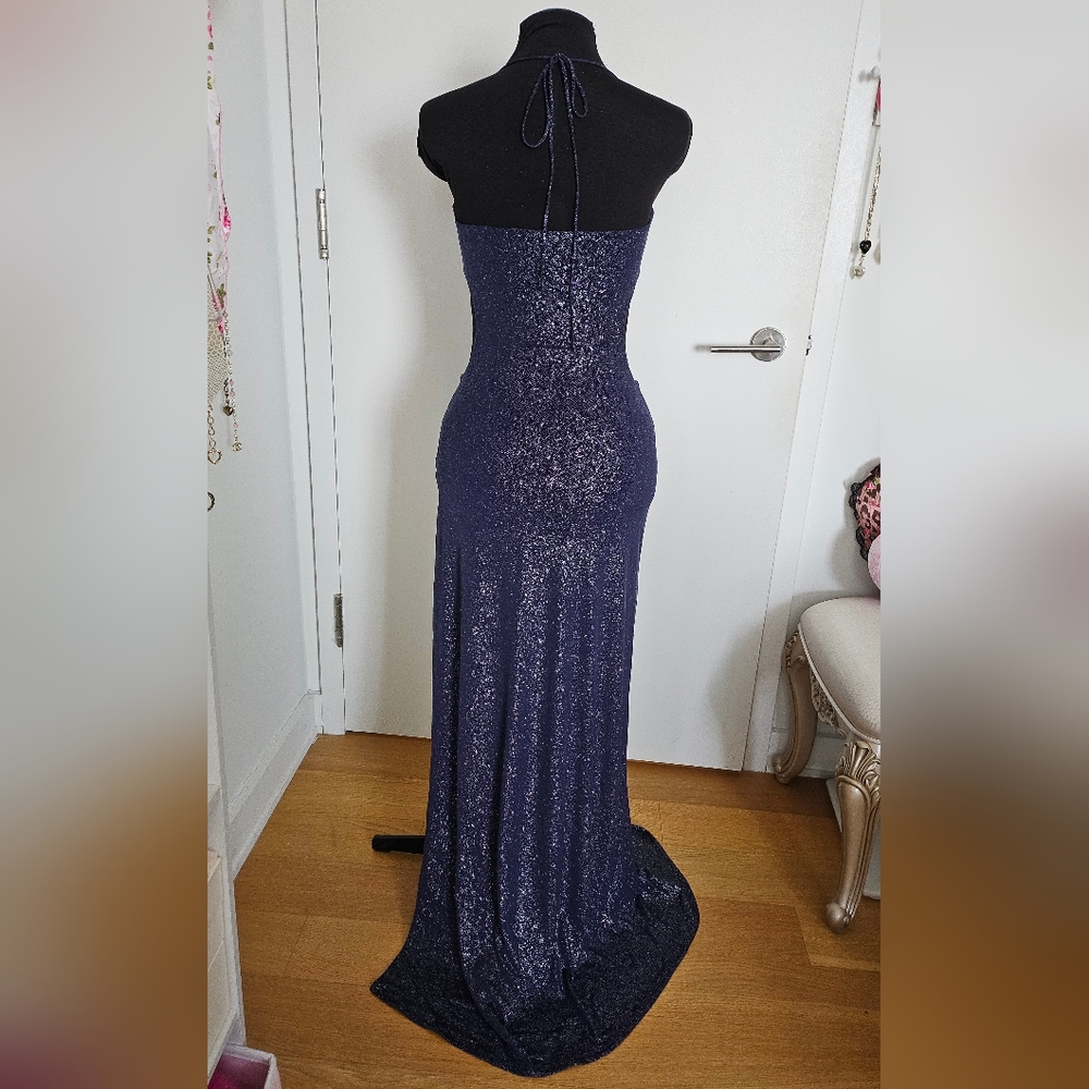 Lucy In The Sky Midnight Blue Sparkly Cutout Maxi Dress With Rhinestone Chain - Picture 2 of 11
